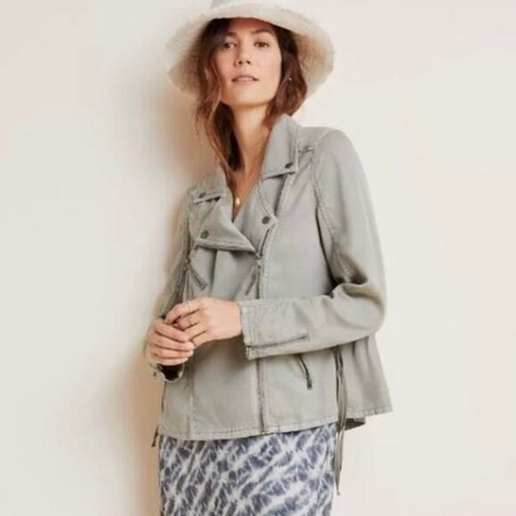 Anthropologie Marrakech NWT Ronika Moss Green Draped Moto Zip Jacket XS - Picture 5 of 10
